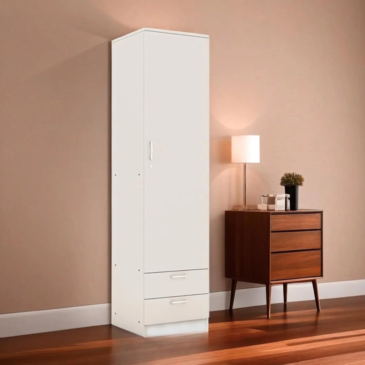 Buy Single Door Wardrobe Online | Buy Brown Wooden Wardrobe with Mirror Online - Caspian Furniture