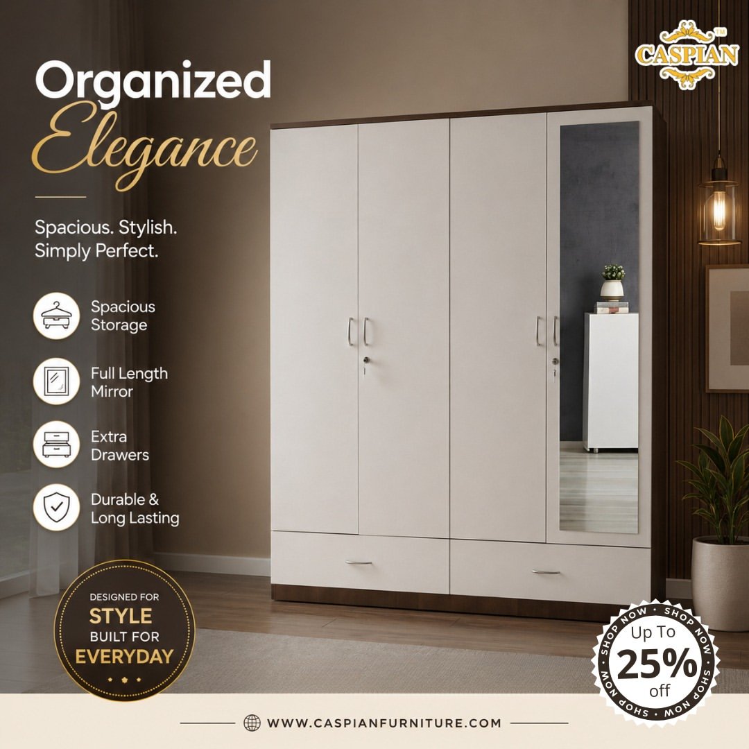 Buy 4 Door Wardrobe Online | Shop for 4 Door Wardrobe with Dressing Table Online - Caspian Furniture
