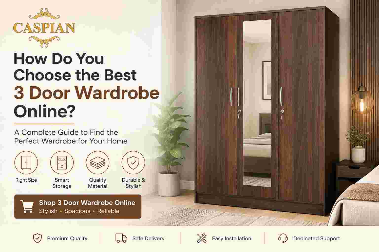 Buy Wardrobe Online in Mumbai 3 door wardrobe walnut finish