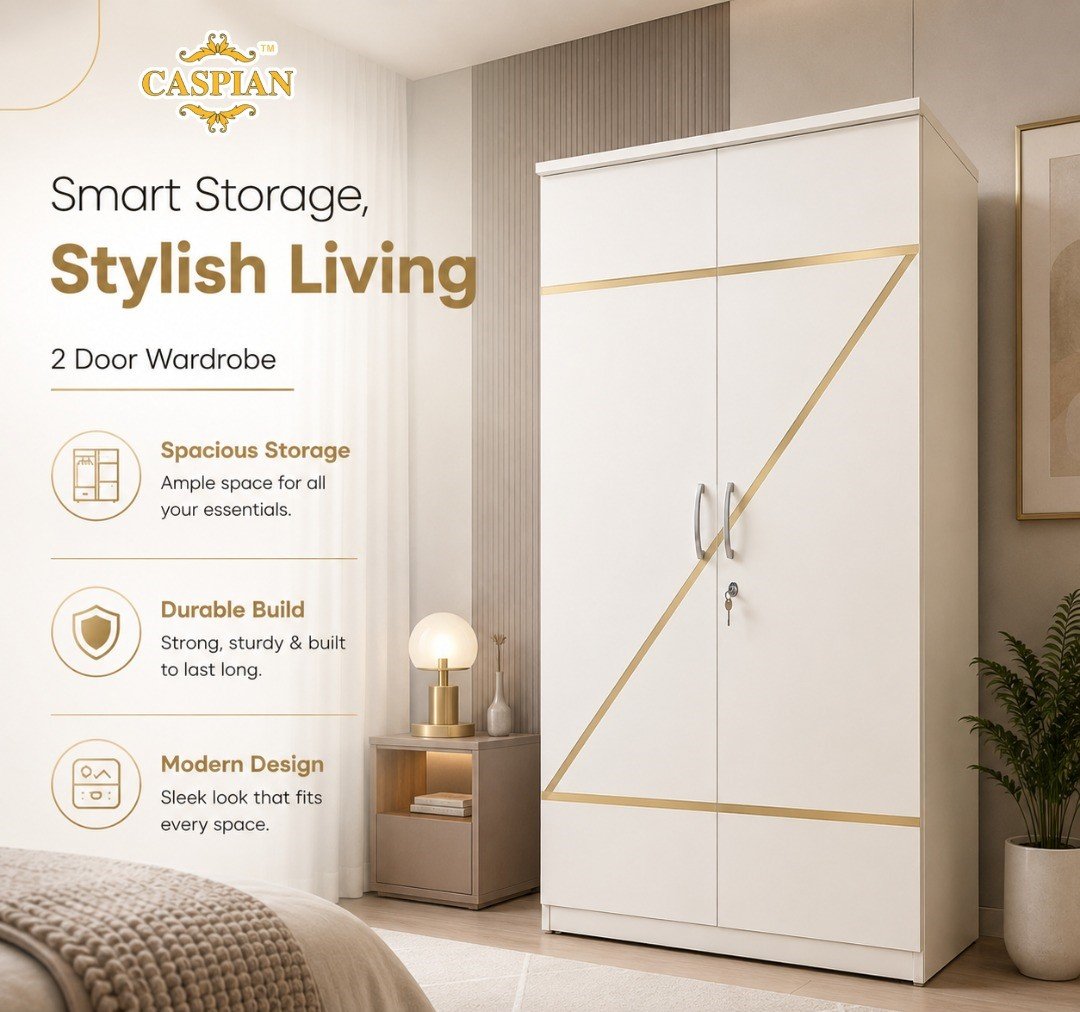 Buy Two Door Wooden Wardrobe Online | Shop Two Door Wooden Wardrobe With Shelves - Caspian Furniture
